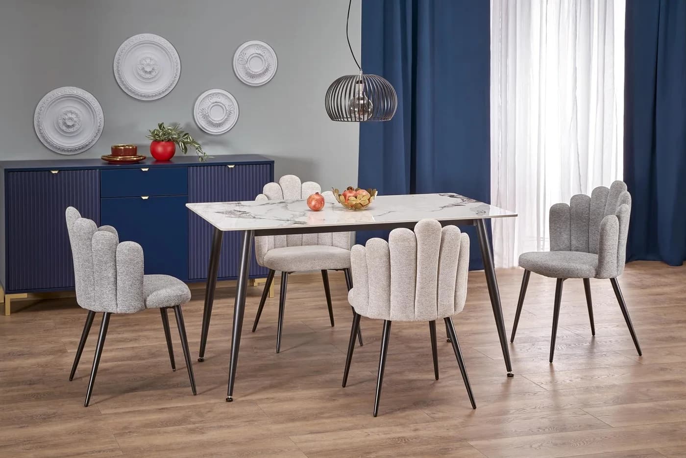 Трапезна маса EMILIO 140 — плот: бял мрамор / крака: черно