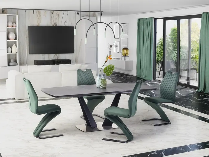 Трапезна маса FANGOR — плот: тъмносиво / крака: черно — снимка 1 от 15