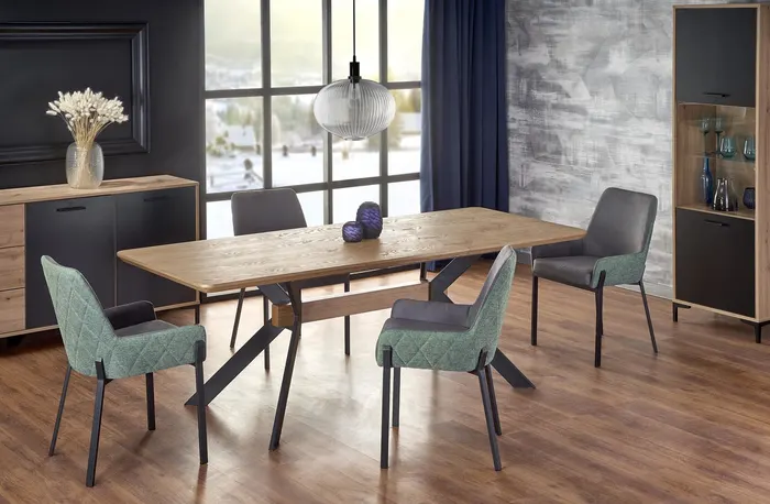 Трапезна маса BACARDI — плот: естествен дъб / крака: черно — снимка 1 от 17